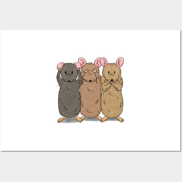 Three Wise Mice - See No Evil - Hear No Evil - Speak No Evil - Cute Rodents Wall Art by Thor
